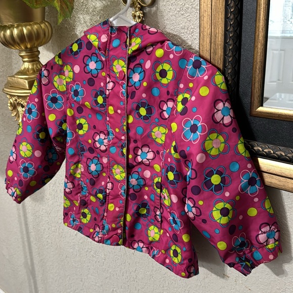Size 5 Rain Coat Floral Polka Dot Hoodie Jacket Multicolor Pockets Full Zipper - Picture 2 of 13